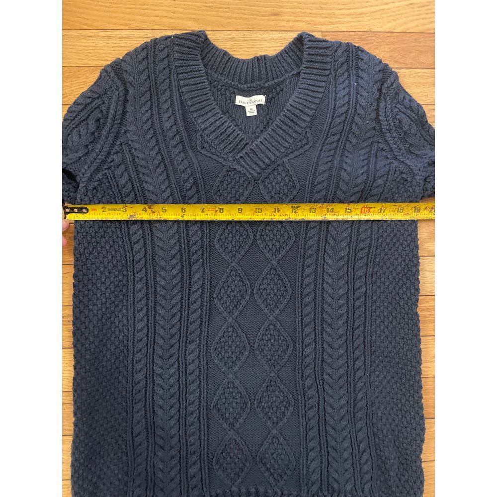 LL Bean Women's Signature Cotton Fisherman Sweater, V-Neck Tunic Navy Blue Med - Picture 3 of 4